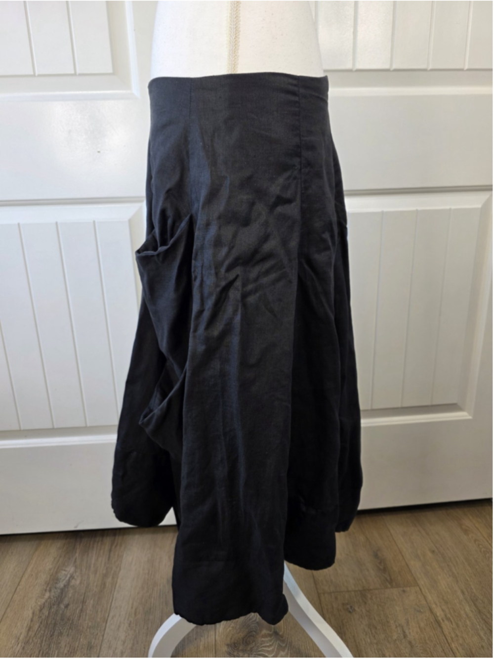 ELM by Matthildur Black Linen Blend Bubble Hem Midi Skirt Size 2 Lagenlook Artsy - Picture 4 of 12